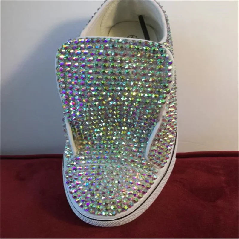 Handcrafted Rhinestone Lace-Up Canvas Wedding Shoes for Women