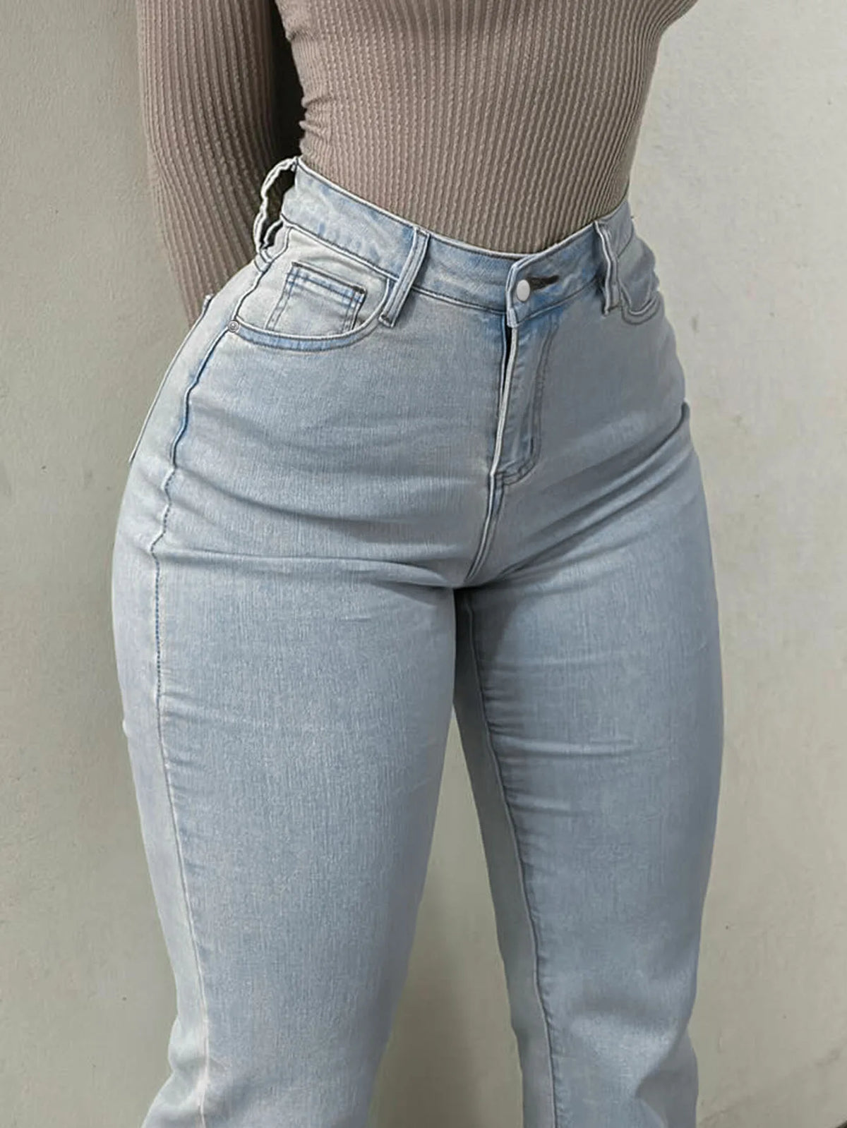 High Waisted Flared Slim Fit Jeans With Pockets for Women
