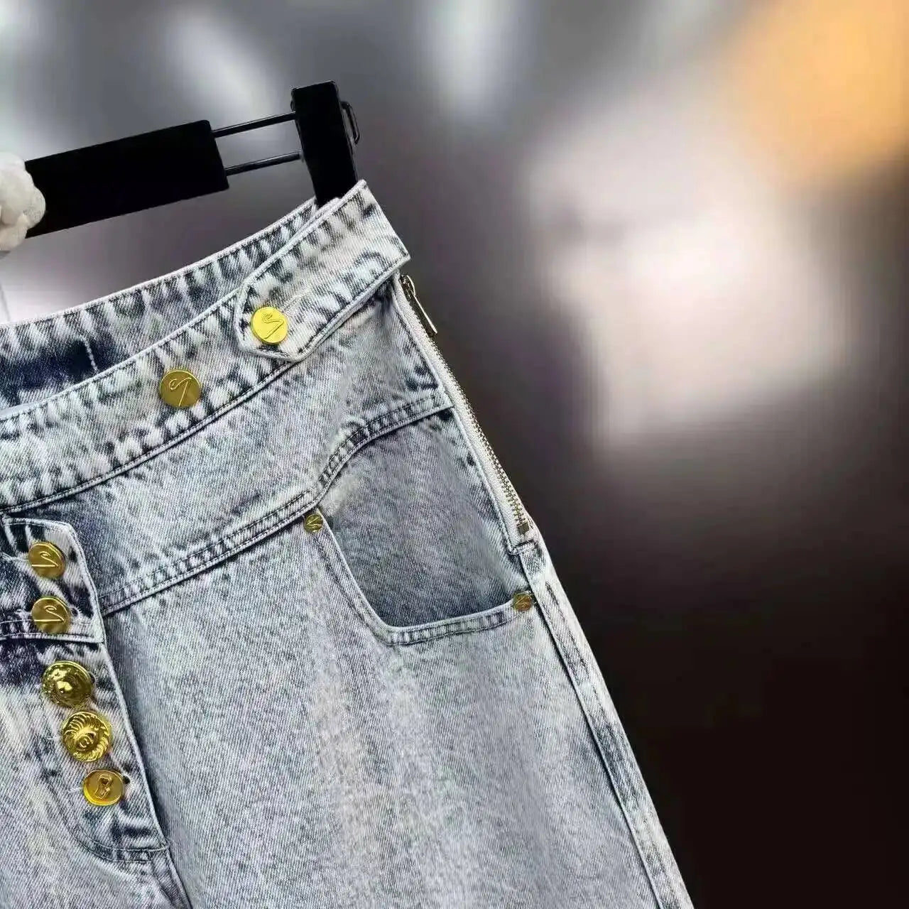 ANJY Autumn New Women's Streetwear Y2K Chic Fashion Safari Style Niche Personality Spliced Button Jeans Casual Denim Pants A7689