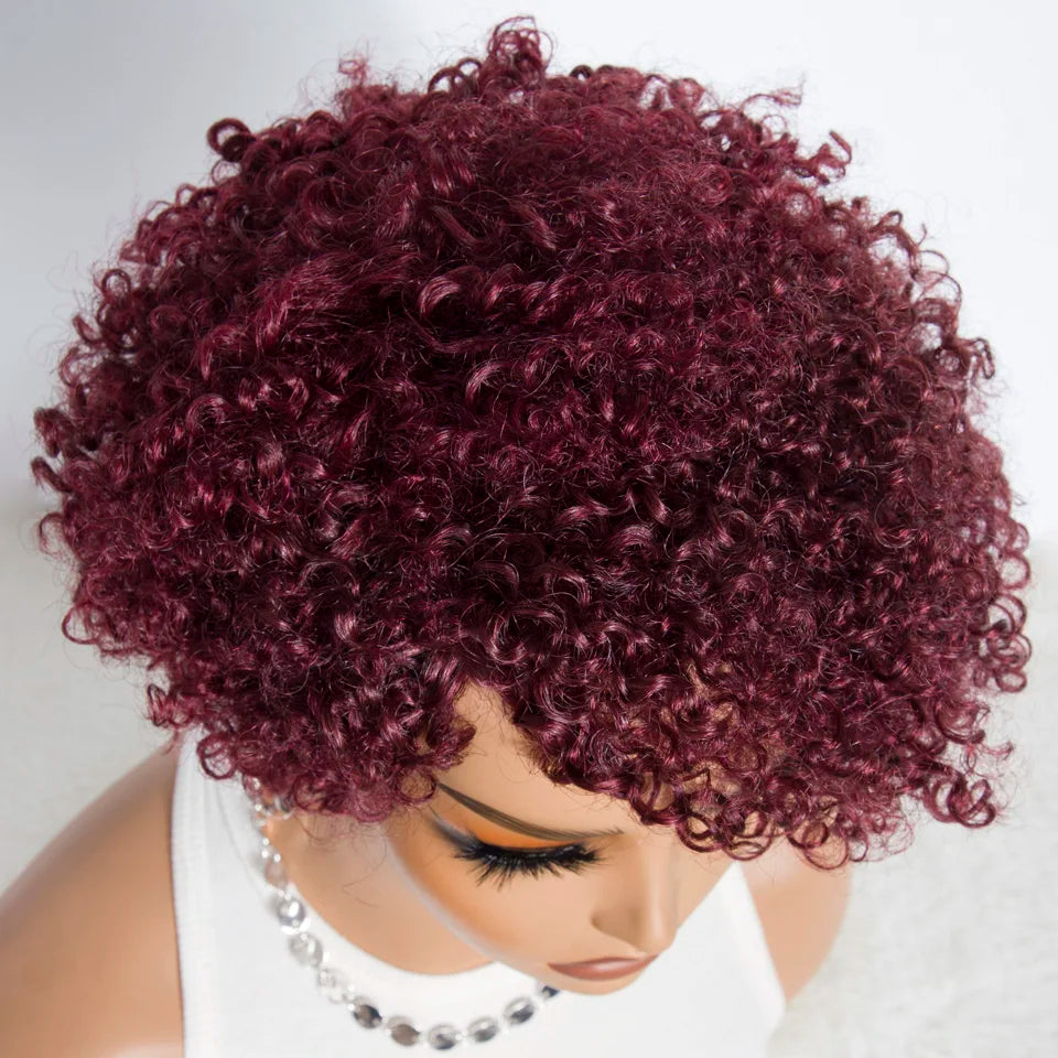 Short Kinky Curly Pixie Bob Human Hair Wig for Women