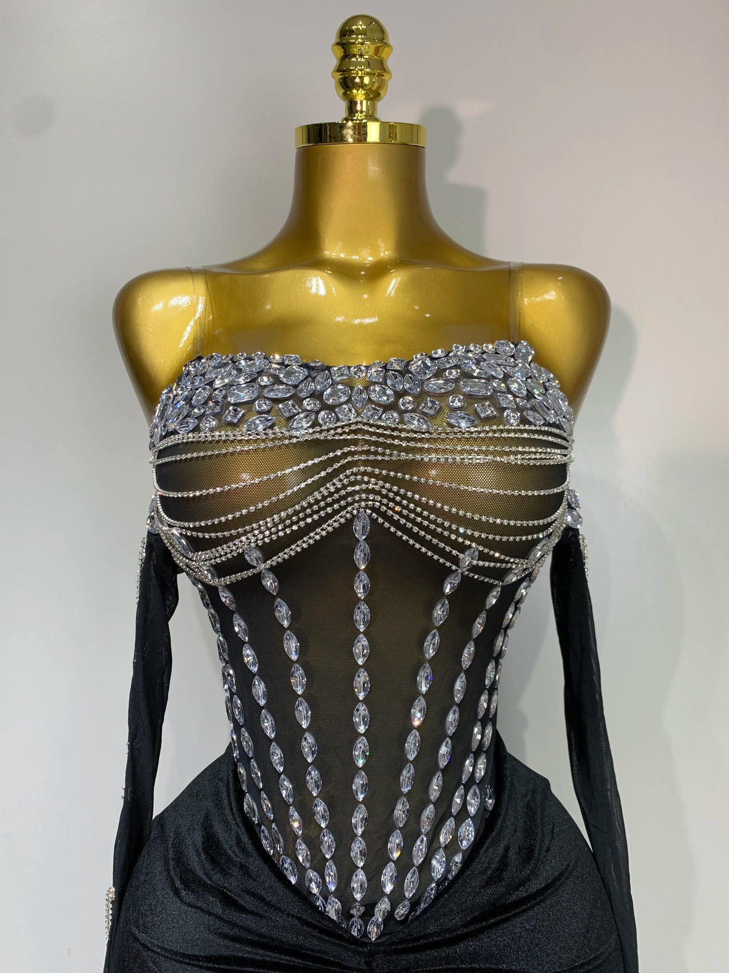 Women Sexy Strapless Rhinestone bodysuit Skirt Three Piece Set Celebrity Elegant Evening Party Birthday Dresses Stage Costume