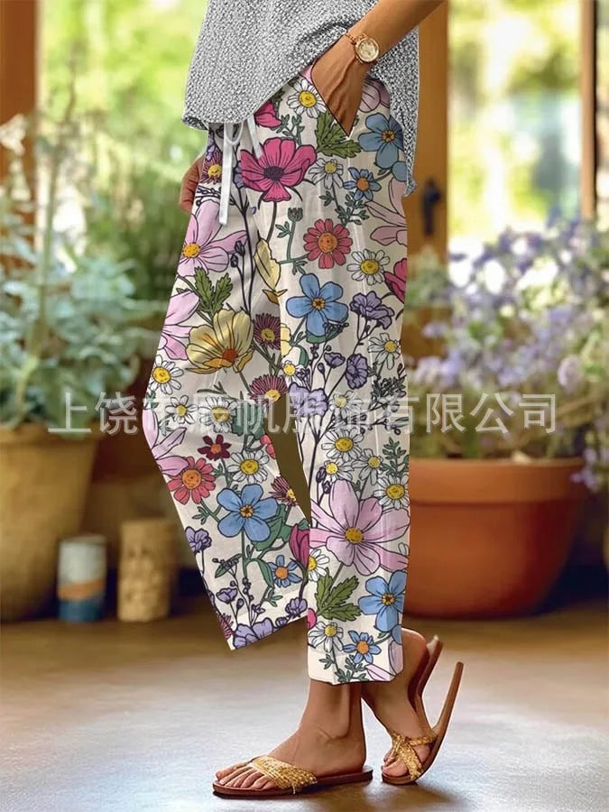 Elegant Printed Loose Ankle-Length Casual Pants for Women