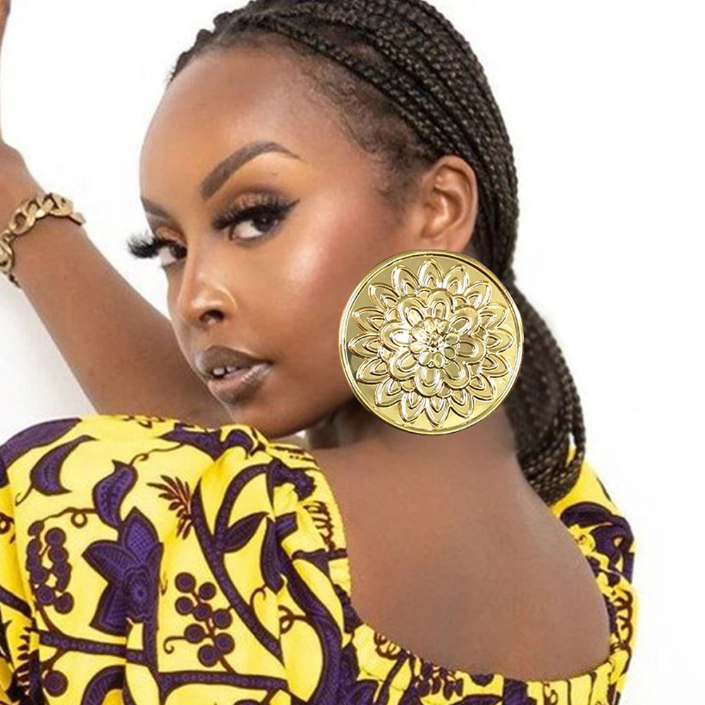 Fashion Jewelry Big Gold Color Round Geometric Earrings Dangle Drop Earrings For Women African Wedding Party Gifts