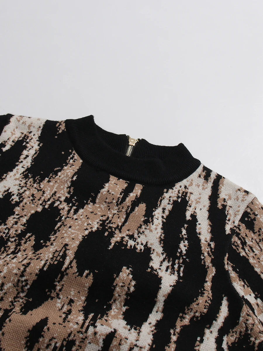 Leopard Print Long Sleeve Sheath Dress