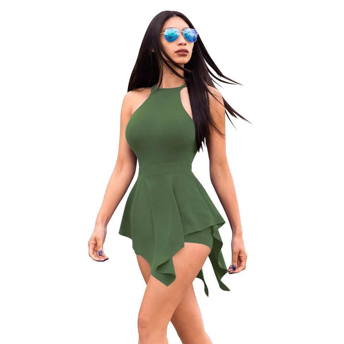 Sleeveless Knit Bodycon Playsuit With Ruffle Trim for Women