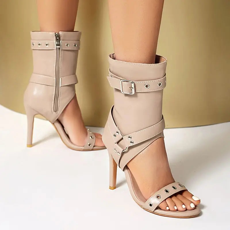 Elegant Metal Decor Zipper Buckle Sandals for Women