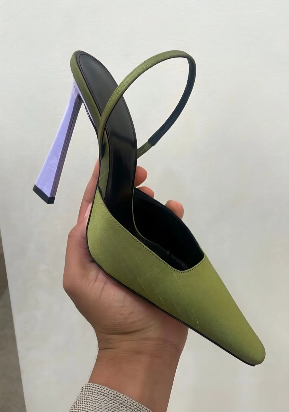 Pointed Green Purple Satin Pumps