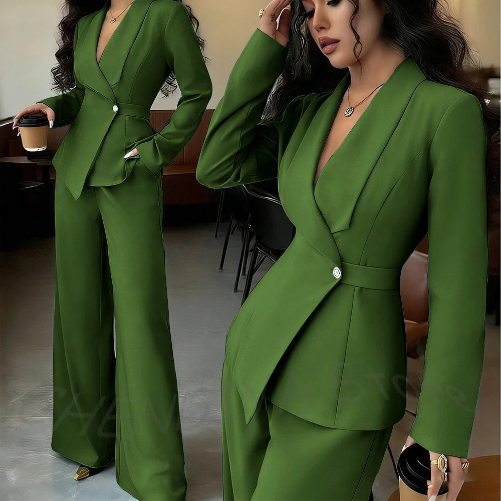 Elegant Office Lady Professional Suit Two Pieces Classic Shawl Lapel Single Button Outfit High Quality Women's Tailored Set