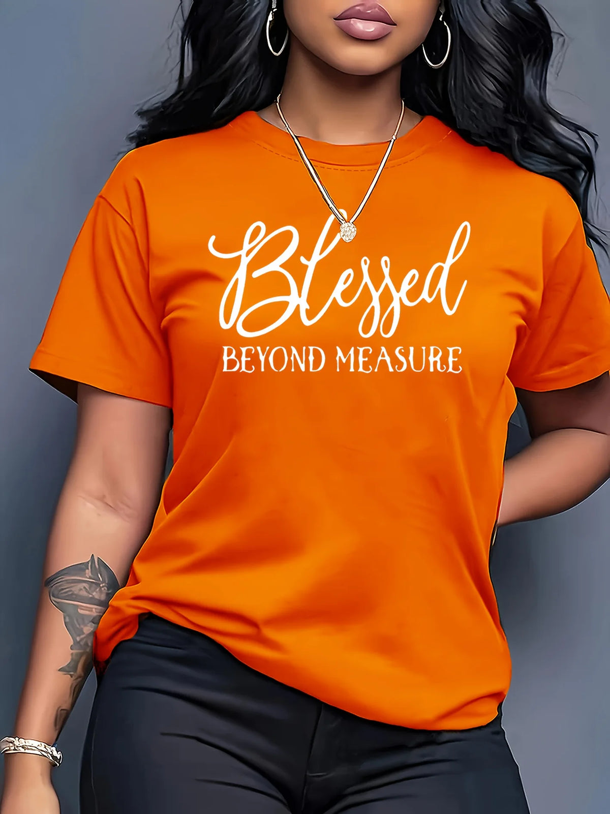 Blessed Faith Graphic Casual Orange T-Shirt for Women