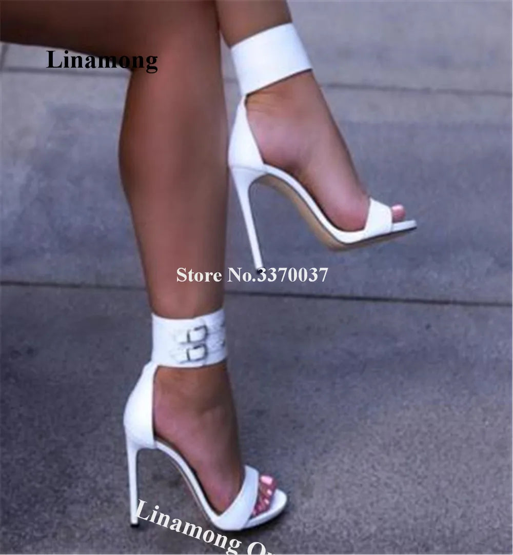 Ankle Strap Gladiator Sandals Matte Leather Stiletto Heels For Women
