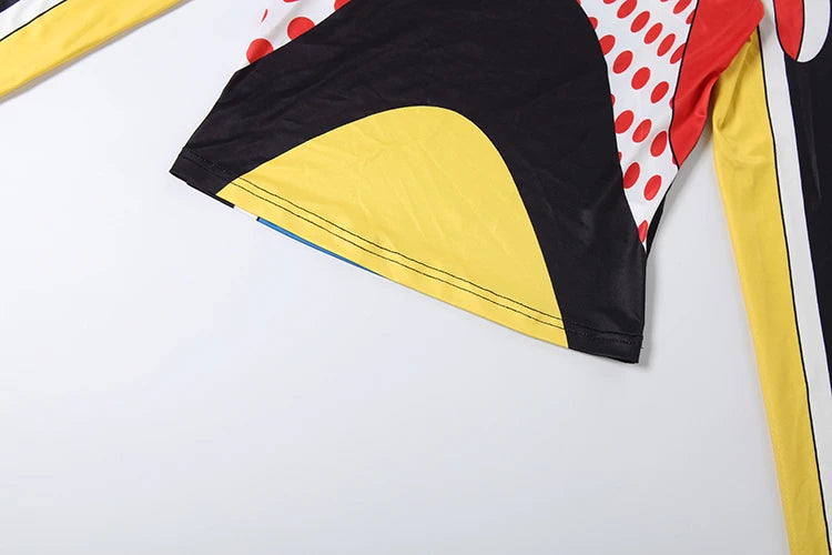 Colorful Patchwork Print O Neck Tee and Polka Dot Shorts Two Piece Set for Women