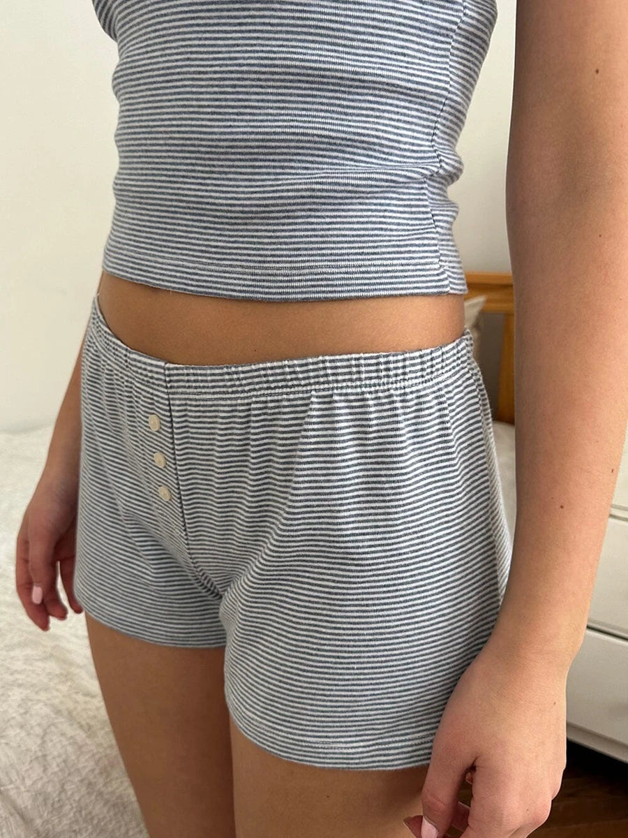 Striped Lace Trim Sleeveless Loungewear Set for Women