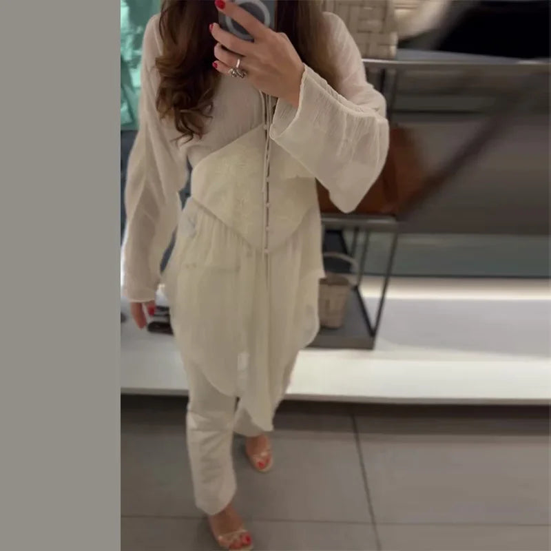 Elegant See-Through Patchwork Long Sleeve Top for Women