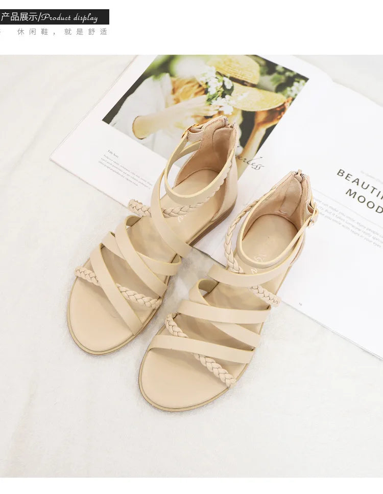 Casual Summer Bohemian Woven Slip On Flat Sandals For Women