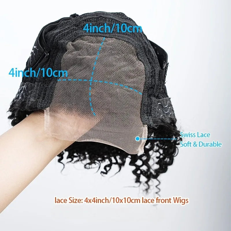 Kids Wig With 4x4 Lace Front And 100 Percent Human Hair Kinky Curly For Daily Wear Cosplay