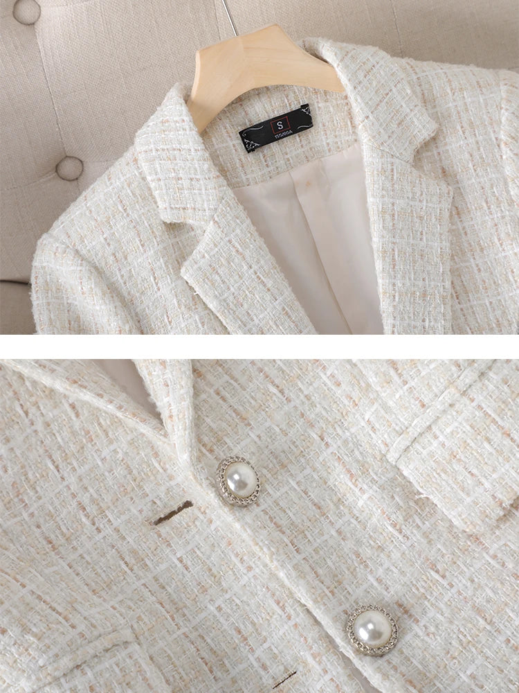 Long Sleeve Autumn Winter Women Blazer Ladies Pink Beige Plaid Female Casual Jacket Coat