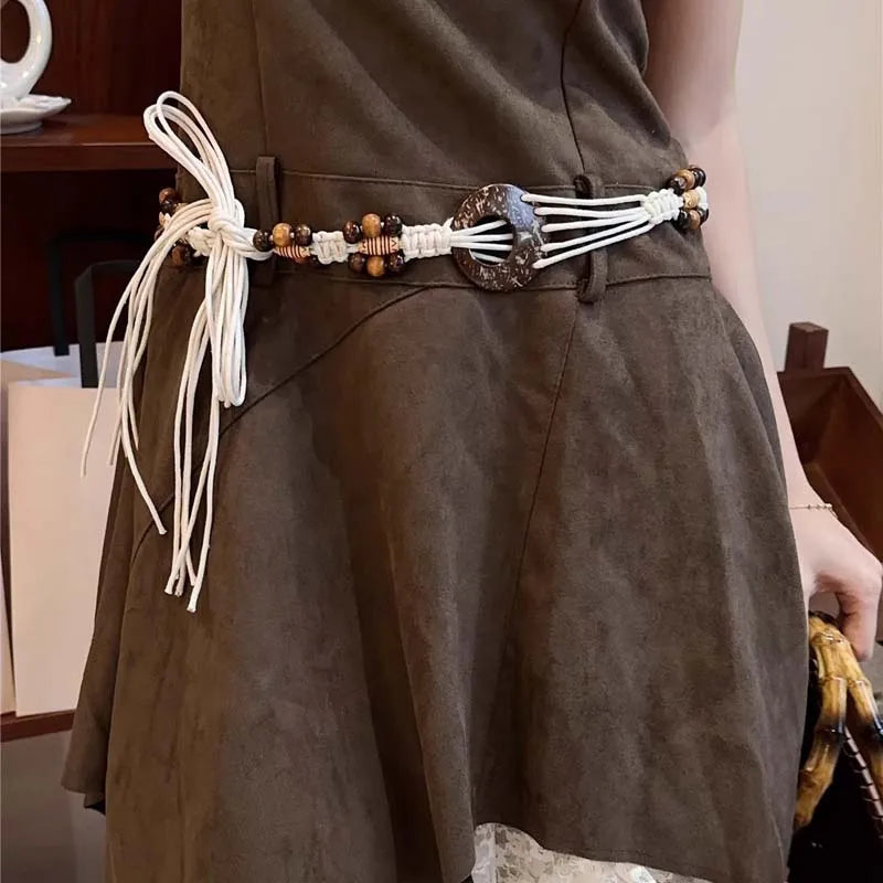 Vintage Handmade Woven Beaded Waist Chain for Women
