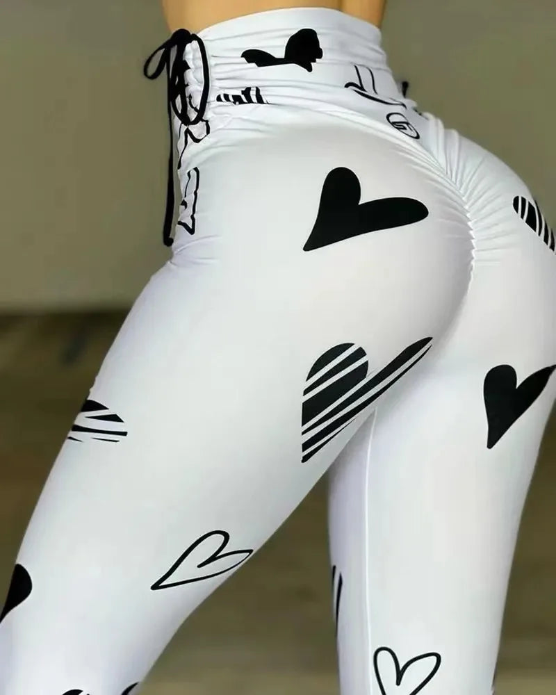 Woman Fashion Tights Pants Summer 2024 New Drawstring Printed Yoga Exercise Hip Lifting Fitness Leggings Trousers for Female