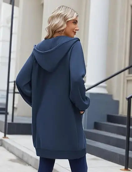 Solid Color Long Sleeve Zippered Hoodies For Women