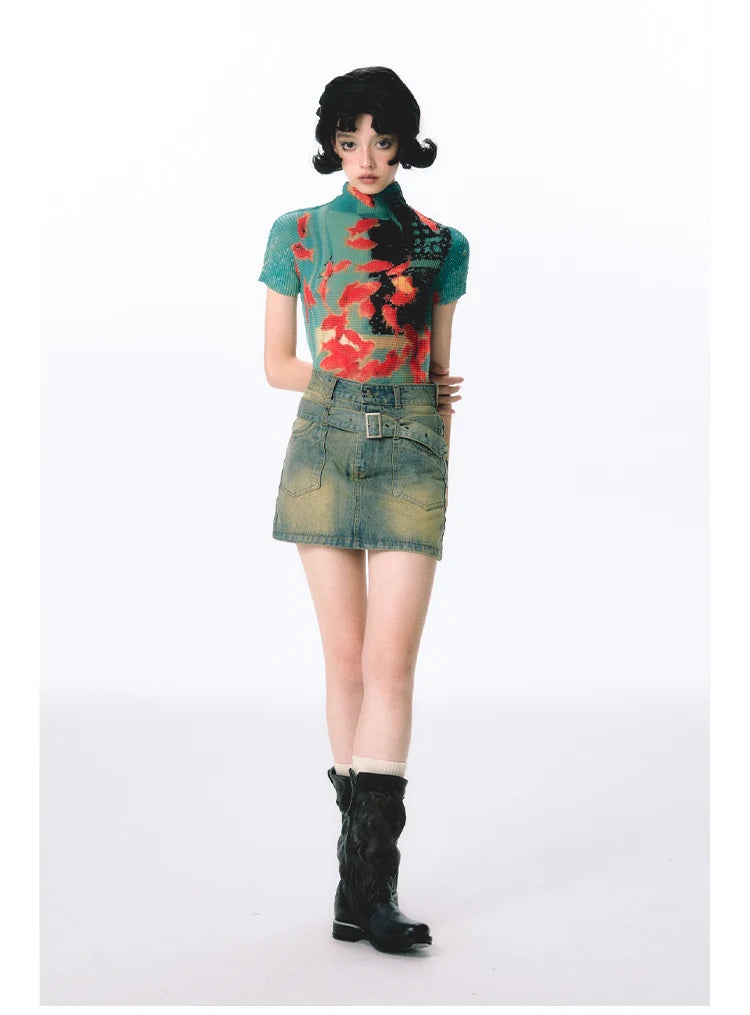 Women Bodycon T-Shirts Short Sleeve Tie Dye Tees Stretch Crop Tops Goblin Core 2000s Coquette Gyaru Aesthetic Kpop Kawaii Summe