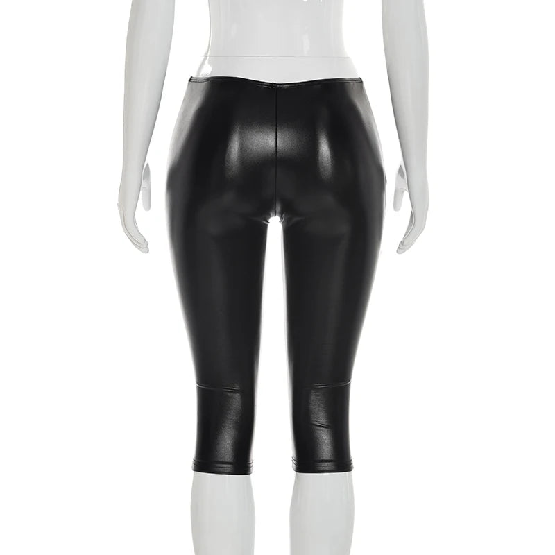 Low-Rise Leather Patchwork Bodycon Pants for Women