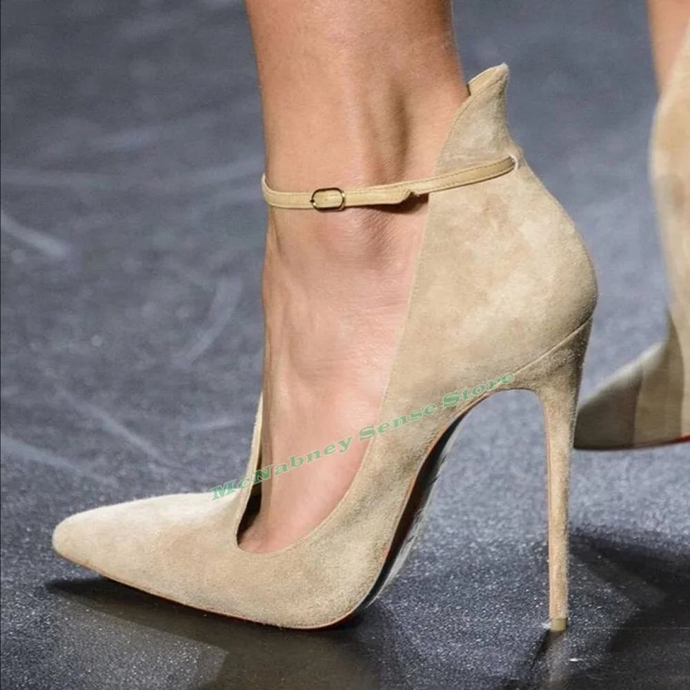 Cut Out Pointed Toe Pumps With Buckle Strap For Women