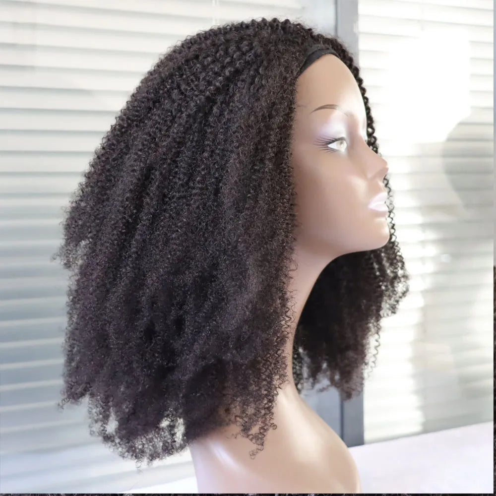 4C Afro Kinky Curly Human Hair Half Wig for Women