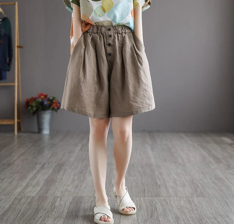 Short Pants Woman Bermuda with Waist Pocket Knee Length Mid Cotton Half Shorts for Women Elastic Linen Trend 2025 Kpop Wholesale