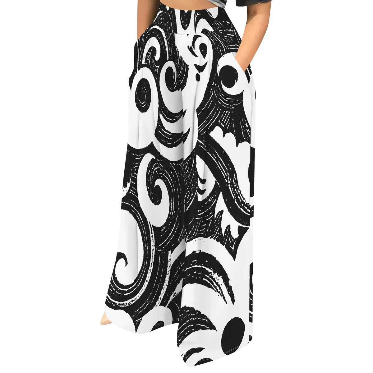 High Waist Zebra Print Wide Leg Palazzo Pants for Women