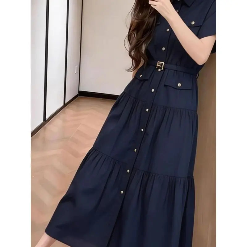 French Blue Short Sleeve Shirt Dress