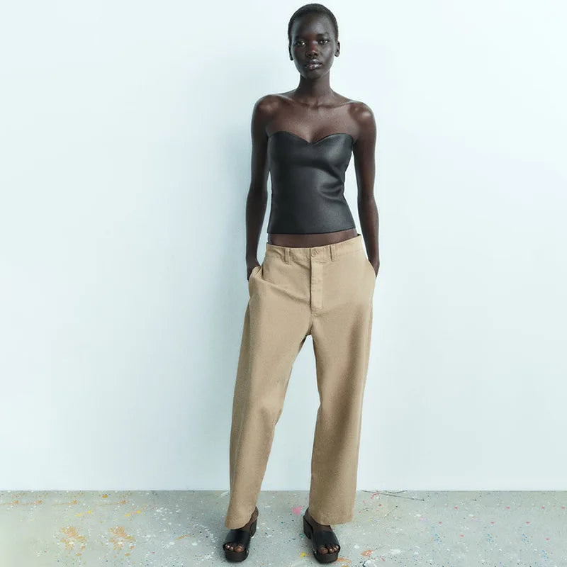 Cryptographic Fashion Vintage Strapless Gold Crop Tops Party Club Outfits for Women Tube Vest Sexy Backless Bustier Tops Y2K