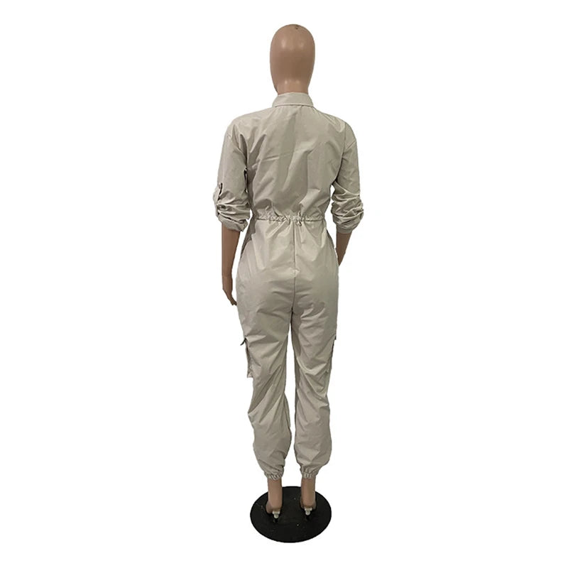Long Sleeve Utility Cargo Jumpsuit With Pockets for Women
