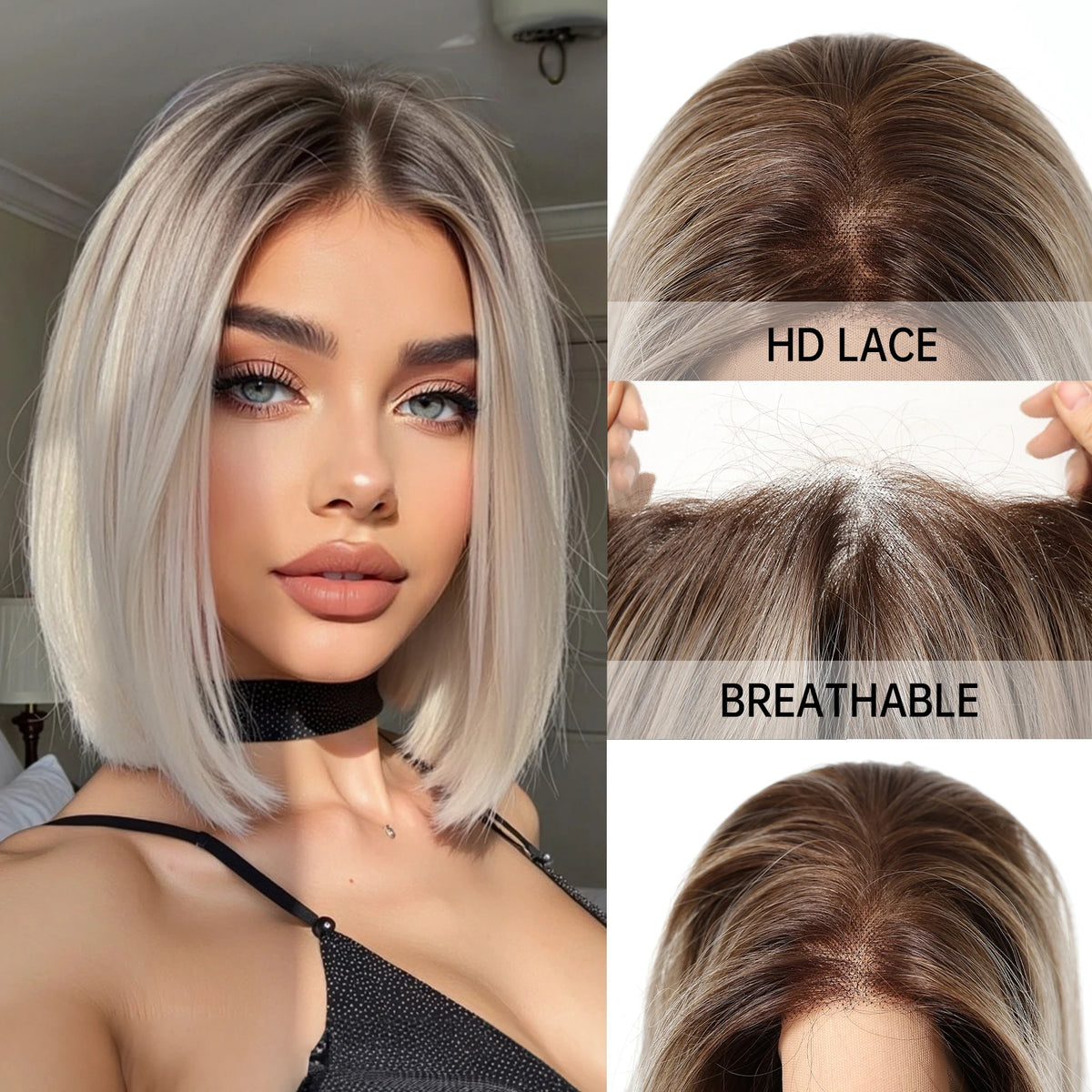 Ombre Blonde Straight Lace Front Bob Wig for Women