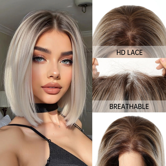 Ombre Blonde Straight Lace Front Bob Wig for Women