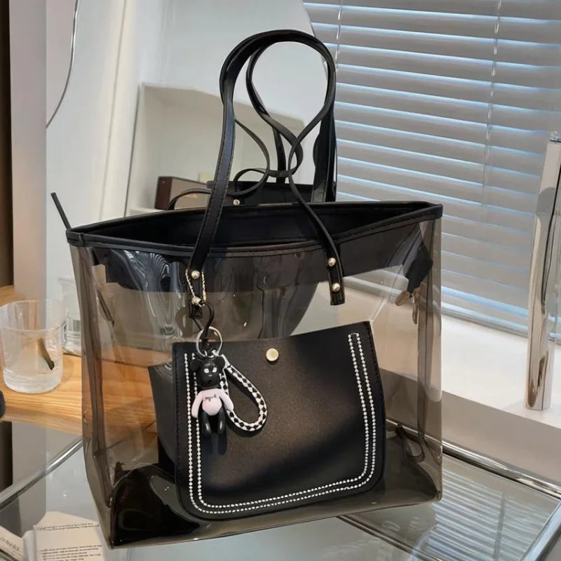 Transparent Jelly Zipper Tote Bag Large Capacity High-quality Texture Handbag Fashionable Luxury Ladies Commuter Shoulder Bag