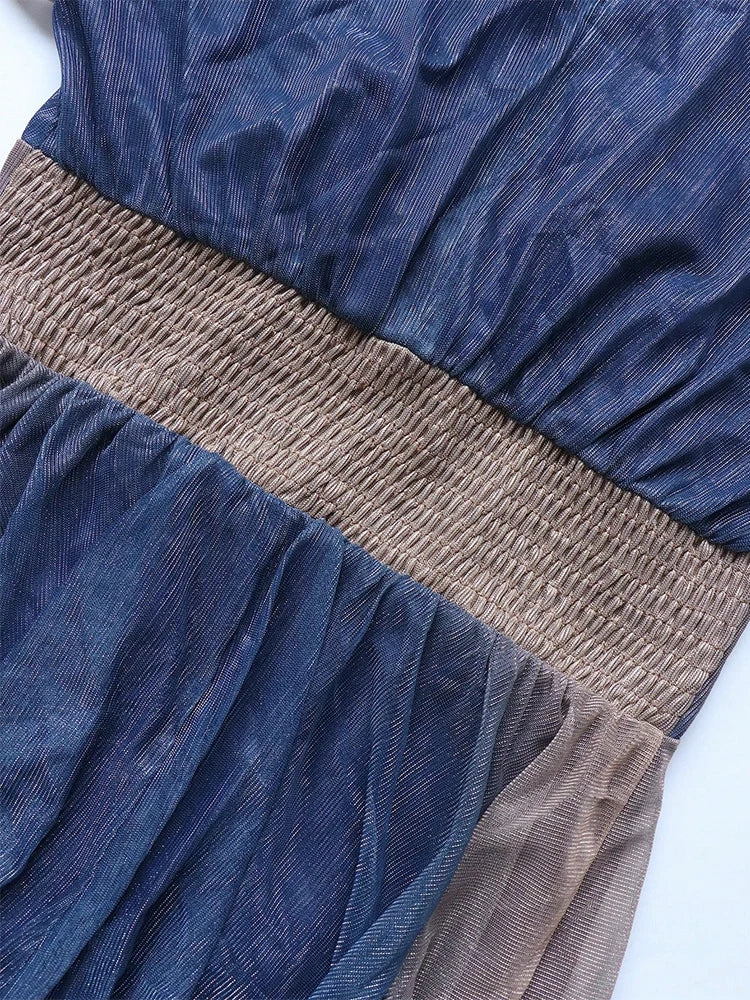 TOLEEN 2024 New Women's Luxury Elegant Party Evening Dress With Stand Collar, Lantern Sleeves, And Ruffle Hem In Gradient Fabric