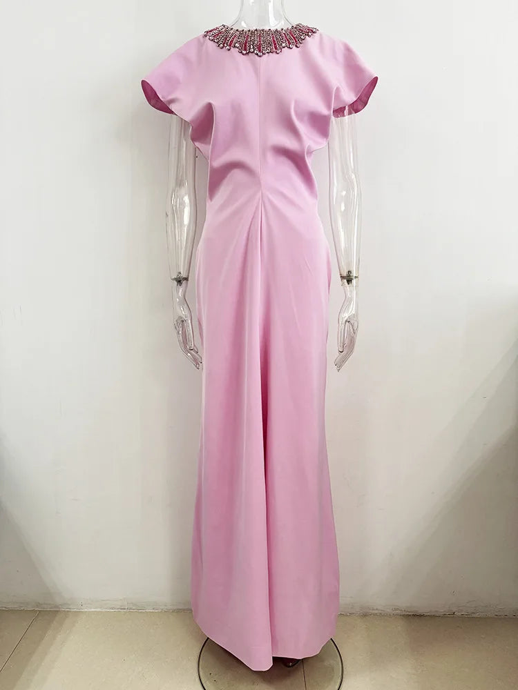 HIGH STREET Newest 2026 Designer Vestido Women's Stunning Duty Beaded Rhinestone Accented  Gown With Bat Sleeves