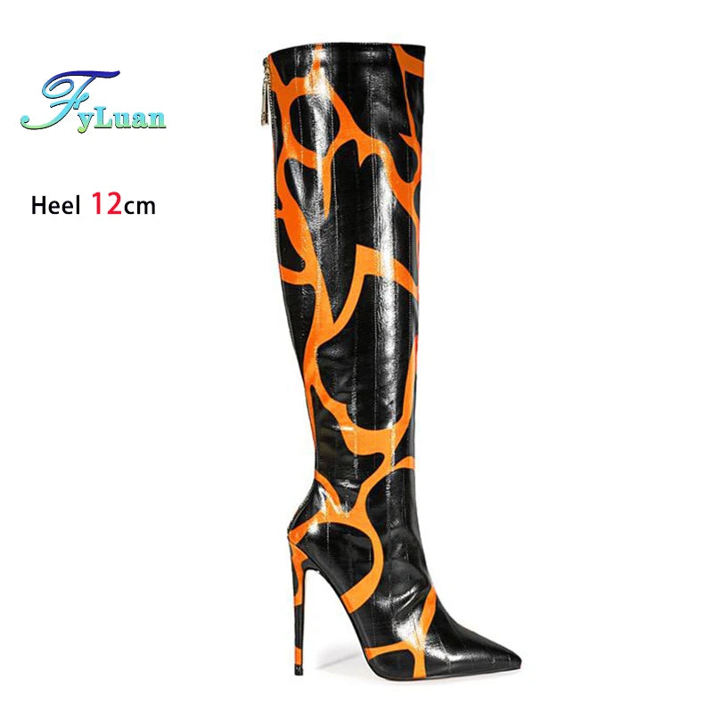 Fashion Stretch Back Zipper Stiletto Pointed Toe Knee High Boots for Women