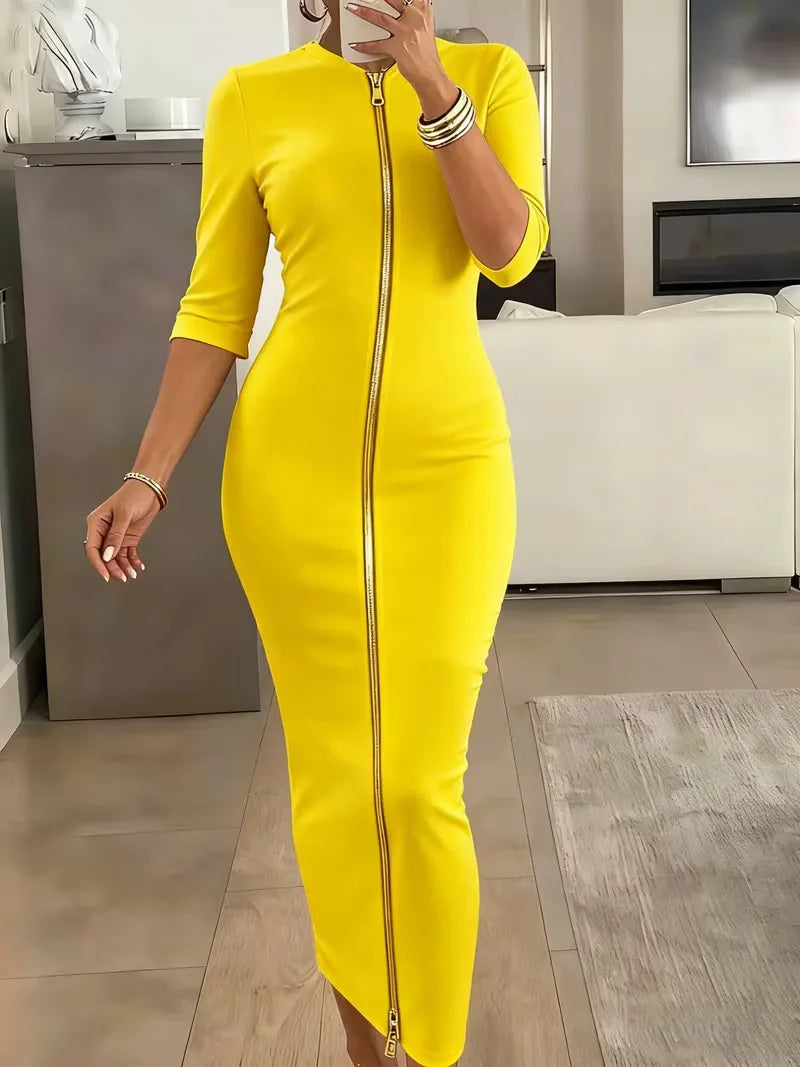 Elegant Mid Sleeve V Neck Ankle Length Dress for Women