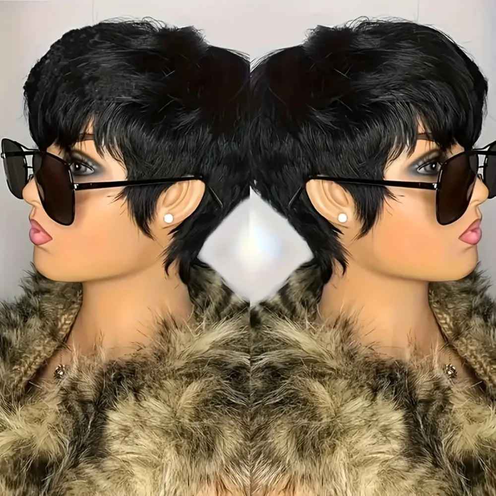Natural Short Layered Straight Human Hair Wig for Women