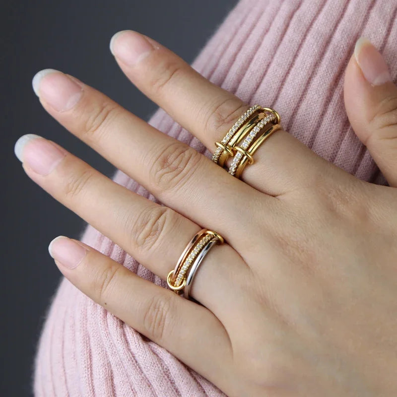 Gold Tone Pink Zircon Stacking Band Rings for Women