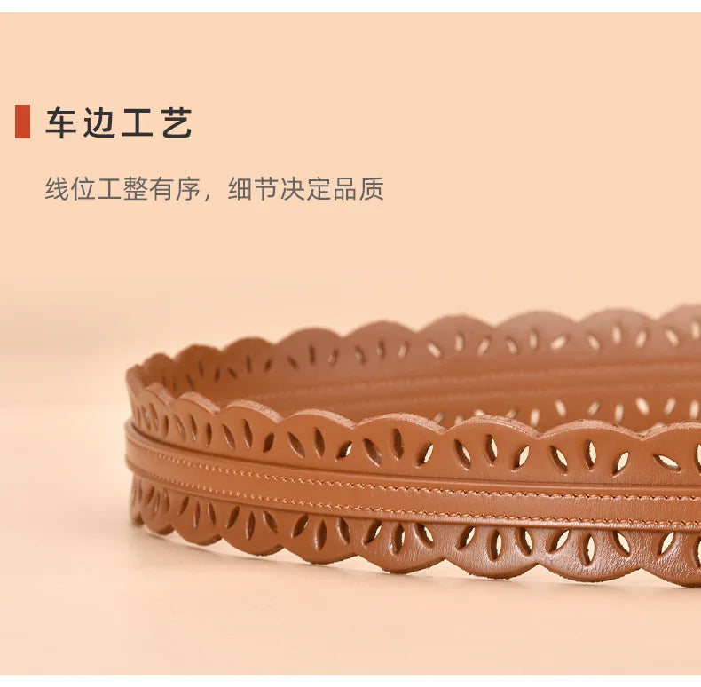 Soft Wide Hollow Out Leather Wraparound Belt for Women