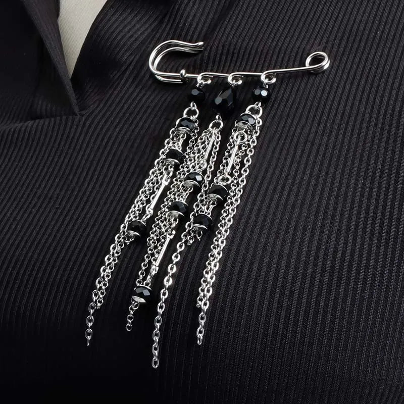 Layered Pearl Heart and Star Tassel Brooch for Women