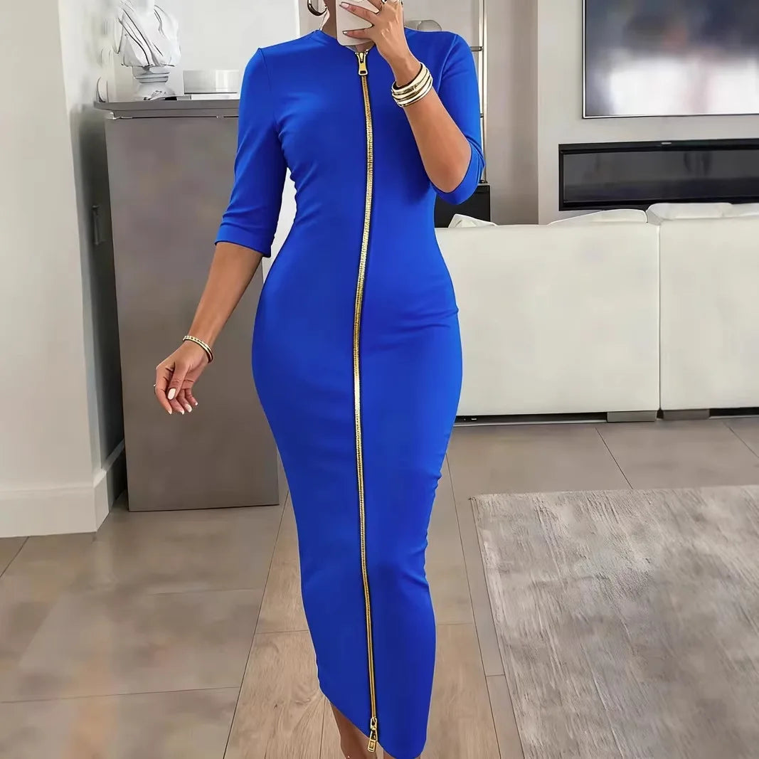Elegant Mid Sleeve V Neck Ankle Length Dress for Women