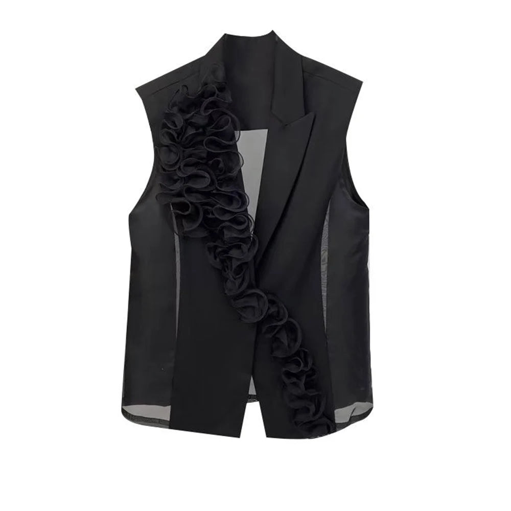Black Floral V Neck Vest And Shorts Two Piece Set For Women