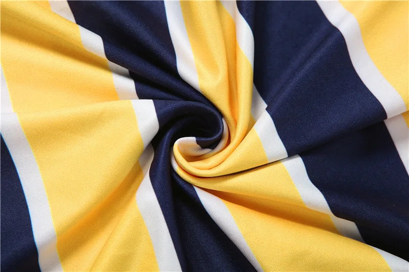 Vibrant Yellow Striped Patchwork Mini Dress for Women