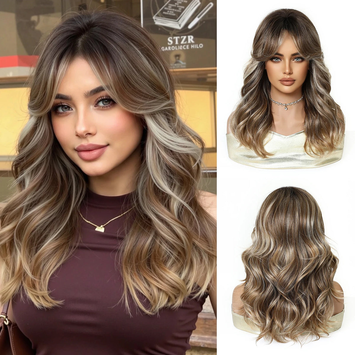 Heat Resistant Purple Ombre Short Curly Medium Part Wig For Women