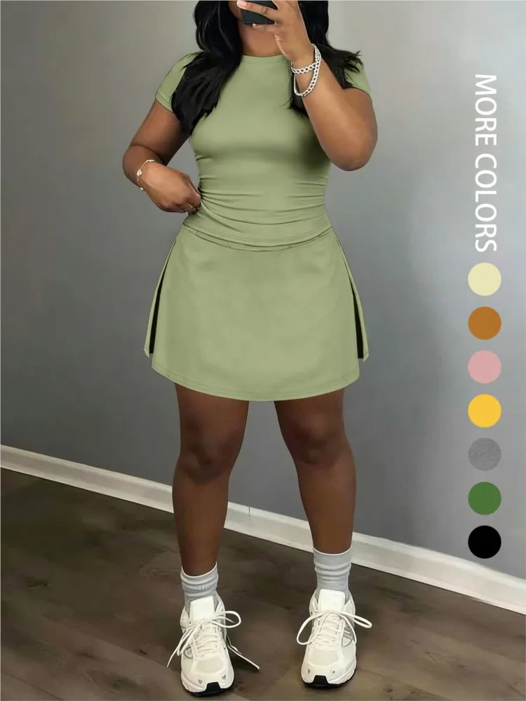Sporty Short-Sleeve Tee and Culottes Two-Piece Set for Women