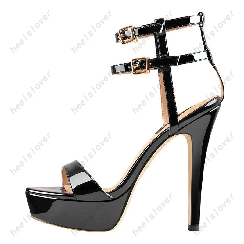 Glossy Blue Open Toe Platform Stiletto Sandals For Women