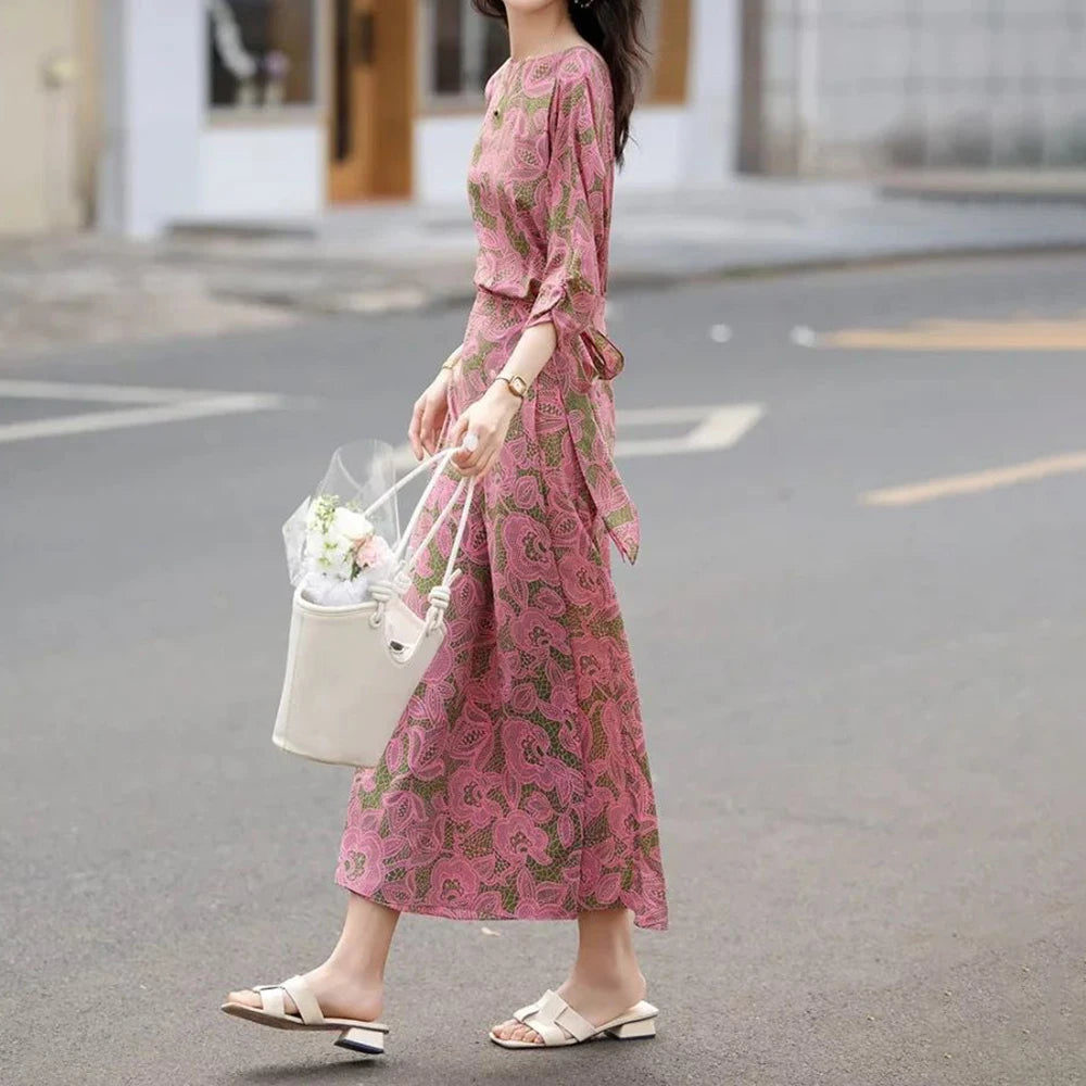 Elegant One Shoulder Wrap Chiffon Midi Dress For Women